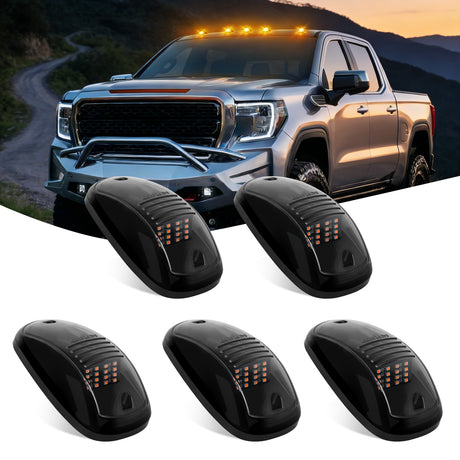 Roof Marker Light Cab Roof Marker Light 5 PCS 16 LED Smoked Lens Amber Top Clearance Lights Kit Waterproof Surface Mount for Ford Dodge Ram SUV POV Pickup Trucks
