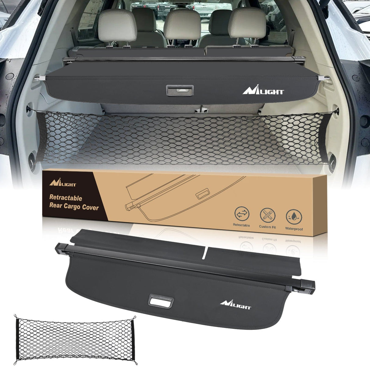 Nilight Cargo Cover Fit for VW Volkswagen Tiguan 2018 2019 2020 2021 2022 2023 2024, Retractable Privacy Security Shield Shade Rear Trunk Cover, with Trunk Storage Net