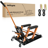 Nilight Motorcycle Lift Jack 1500 LBS Hydraulic Lifts ATV Scissor Jacks with Wheel Foot Pedal Handle Ratchet Belt Heavy Duty Lifter Stand Hoist Table for Dirt Bike Garage Storage Repair Tool,Orange