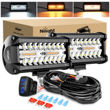 LED Light Bar 6.5Inch Off-Road LED Light Bar, 2PCS 120W 3 Lighting Modes (White/Amber/White&Amber) Driving Fog Light Spot Flood Lights with 18AWG Wiring Harness for Truck Car ATV SUV Jeep Boat