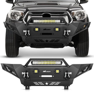 2005-2015 Toyota Tacoma Front Bumper Full Width Solid Steel Winch Plate Offroad 120W Light Bar 18w Pods Nilight