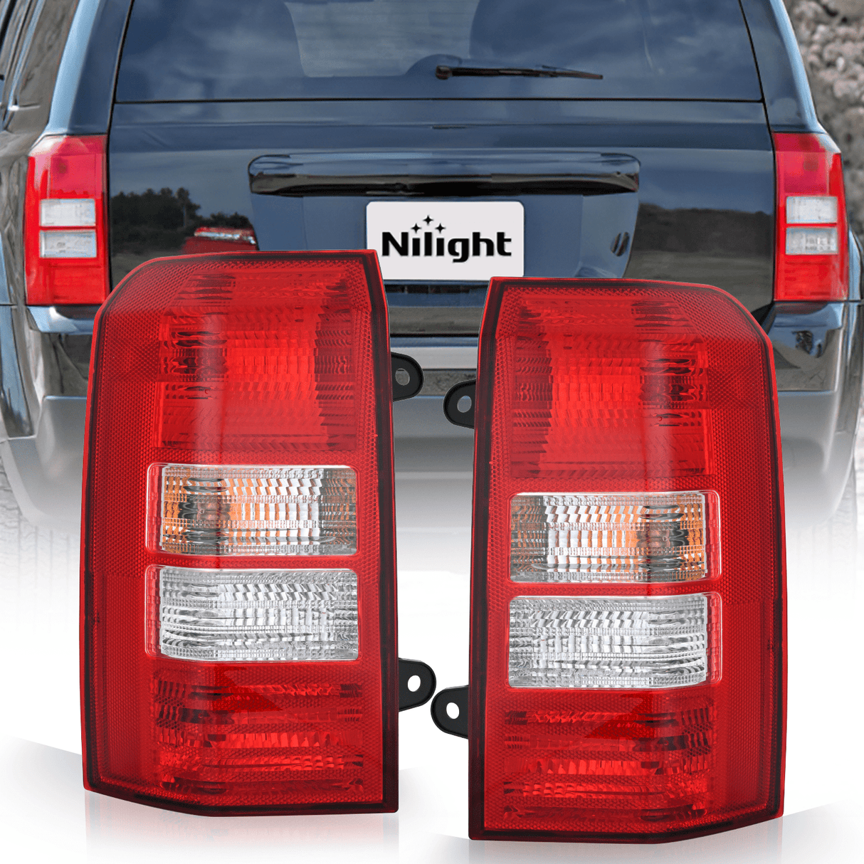 Nilight Taillight Assembly Compatible with 2008 2009 2010 2011 2012 2013 2014 2015 2016 2017 Jeep Patriot Tail Light OE Style Rear Lamp Replacement Driver and Passenger Side w/Bulbs