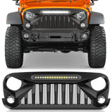 Front Bumper Front Bumper Grill Cover for 2007 2008 2009 2010 2011 2012 2013 2014 2015 2016 2017 2018 Wrangler JK/JKU Rubicon, & Sahara Sport with LED Work Light Pods Matte Black