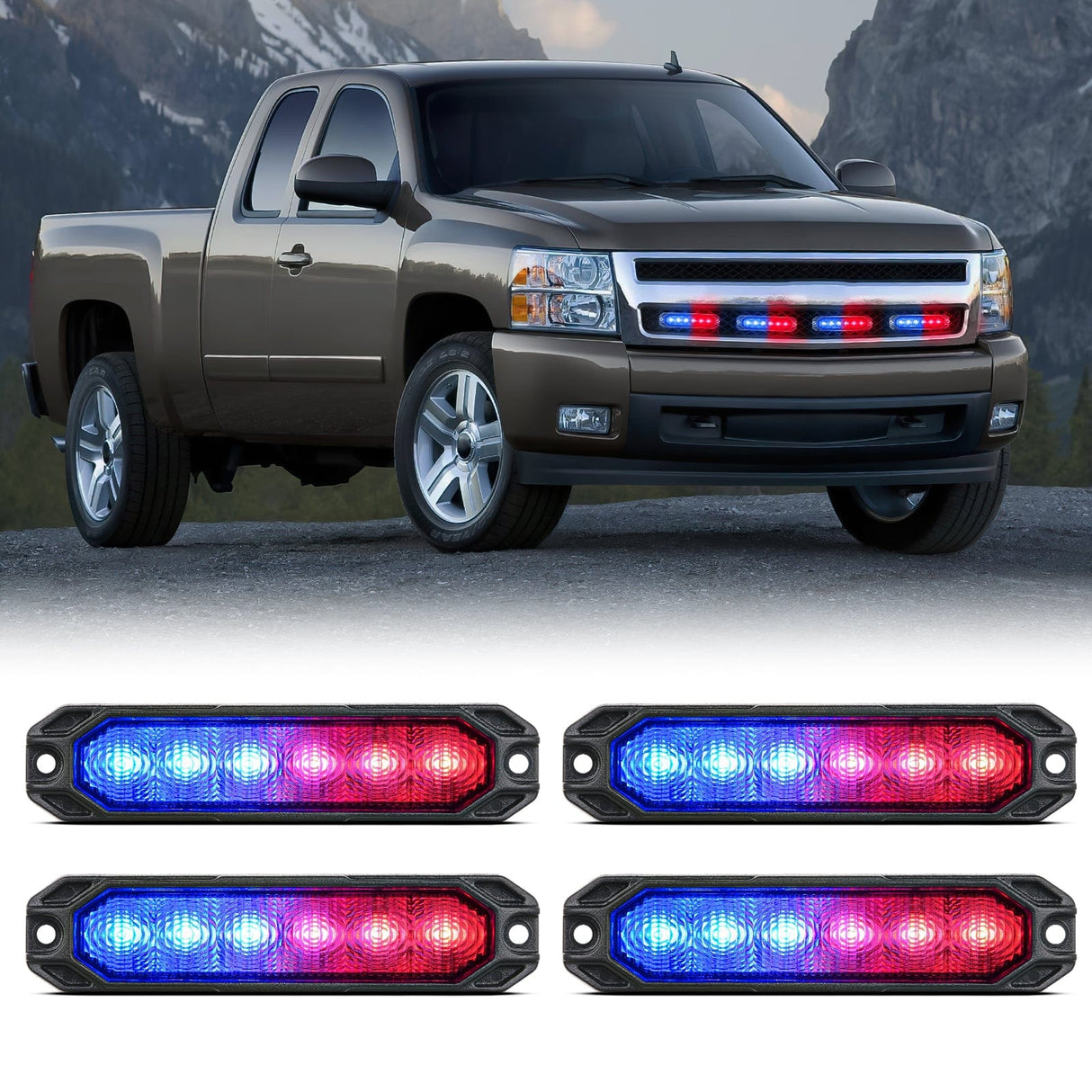Nilight 4PCS 6 LED Red and Blue Emergency Warning Strobe Lights