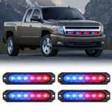 Nilight 4PCS 6 LED Red and Blue Emergency Warning Strobe Lights