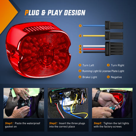 Nilight LED Tail Light Motorcycle Brake Turn Signal Driving License Plate Rear Lights Red Housing Plug and Play Compatible with Harley Davidson Dyna Sportster 883 1200 Road King Glide