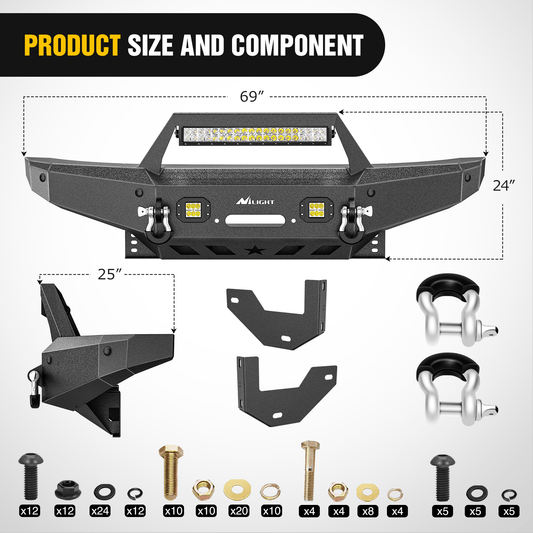 2007-2014 Toyota FJ Cruiser Front Bumper Winch Plate Offroad 120W Light Bar 18W LED Light Pods 2 D-Rings