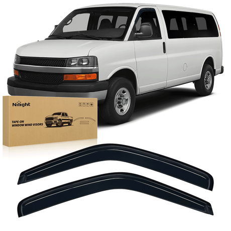 Nilight Tape-On Rain Guards for Chevrolet Chevy Express Van 1500 1996-2014 2010 2011 2012 2013 1014, Window Visors Vent Wind Deflectors-2PCS