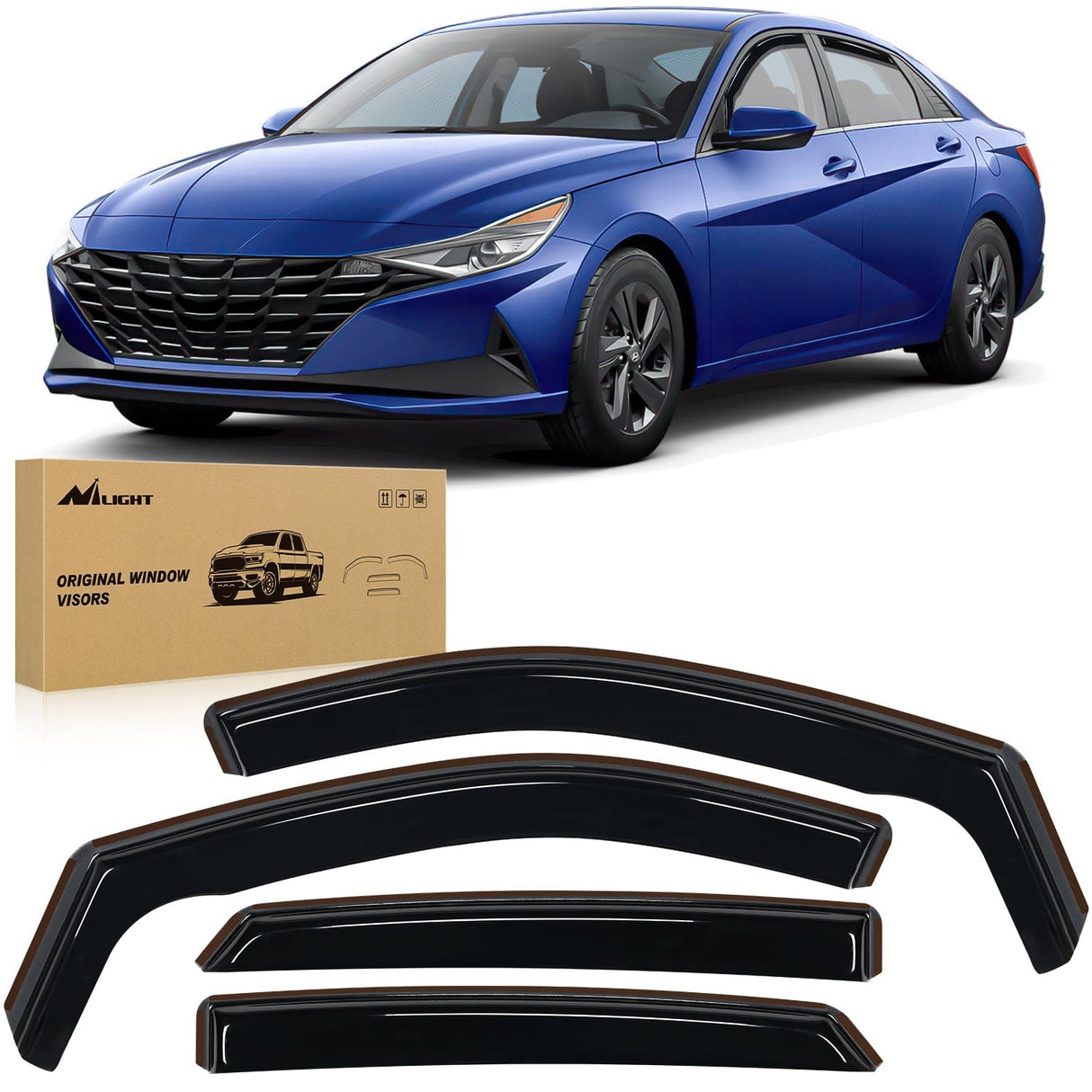 Nilight in-Channel Rain Guards for Hyundai Elantra 2021 2022 2023 2024 2025, Vent Window Visors, Original Window Deflectors-4PCS