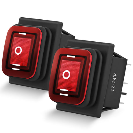 Nilight 6Pin On Off On Rocker Switch 2PCS Red LED Lighted IP67 Waterproof DPDT 3 Position Latching 20A 12VDC 125VAC Motor Toggle for Car Boat Automotive Vehicles