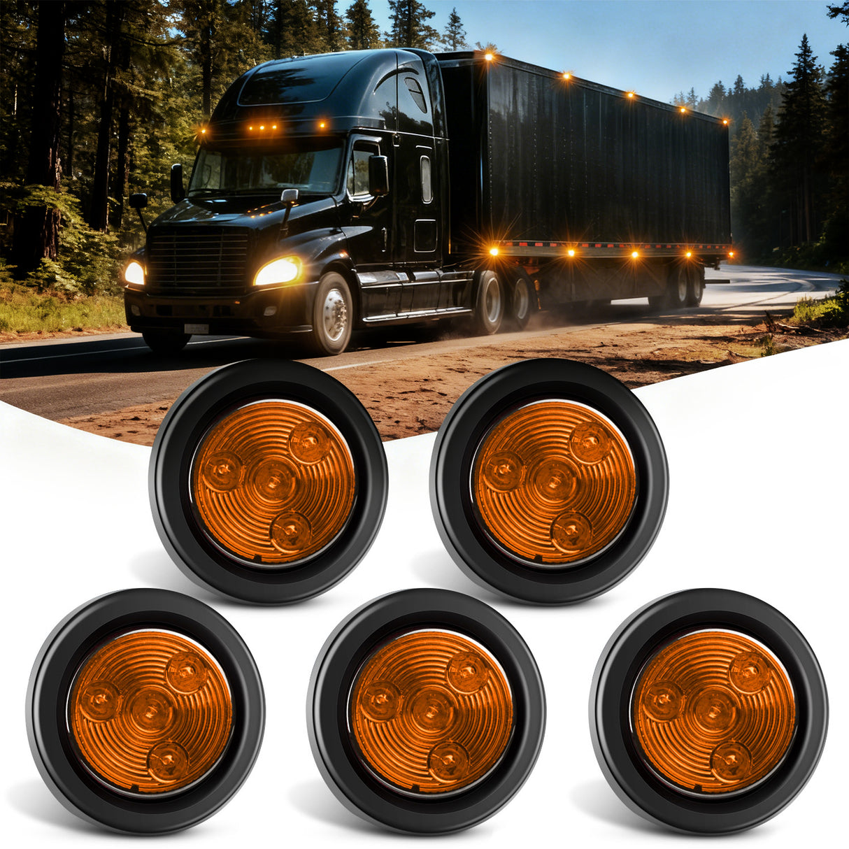 Side Marker Clearance Lights 2 Inch Amber Round Side Marker Light (5 Pcs)