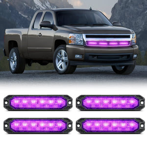 4PCS 6 LED Purple Emergency Warning Strobe Lights