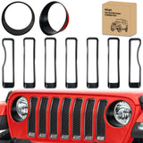 Nilight Grill Inserts fit for Jeep Wrangler Front Grille Inserts Headlight Cover Set for JL JLU Unlimited Sport SportS 2018 2019 2020 2021 2022 2023 Grille Bezels Trim Exterior Accessories Black 9 Pcs