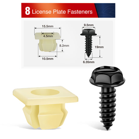 Nilight License Plate Screw Kit for Fastening Front and Back License Plates on Cars, Suvs, and Trucks Black Zinc Plated Rust-Proof and Anti-Rattle License Plate Bolts (Set of 8)