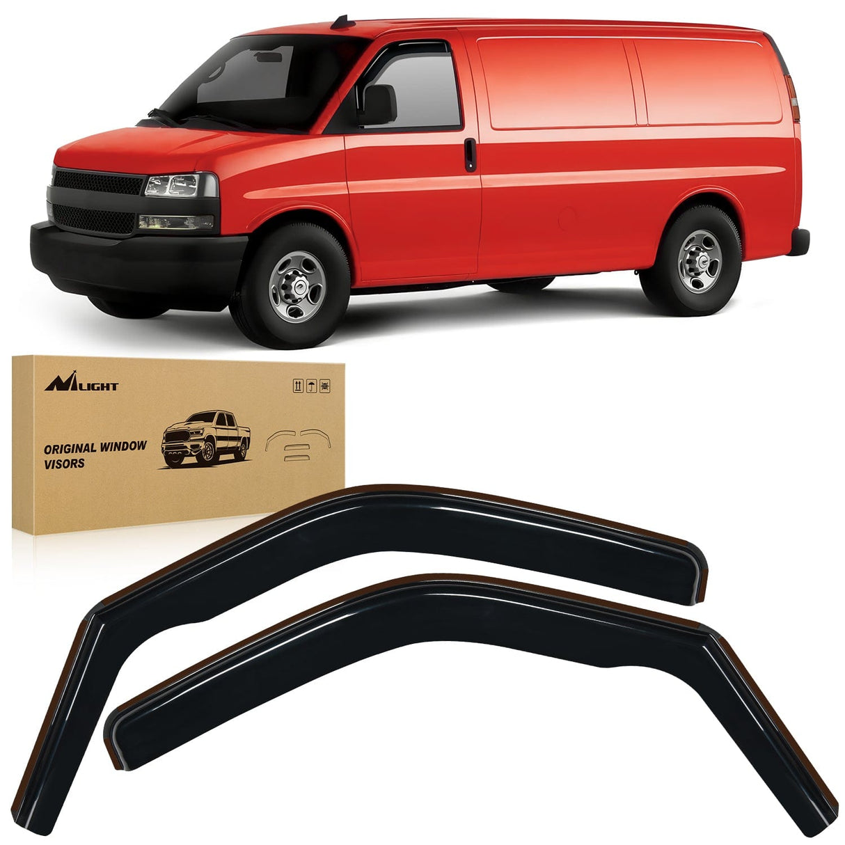 Nilight in-Channel Rain Guards for 1996-2025 Chevrolet Express Van/GMC Savana Vent Window Visors 2016 2017 2018 2019 2020 2021 2022 2023 2024 2025, Original Window Deflectors-2PCS