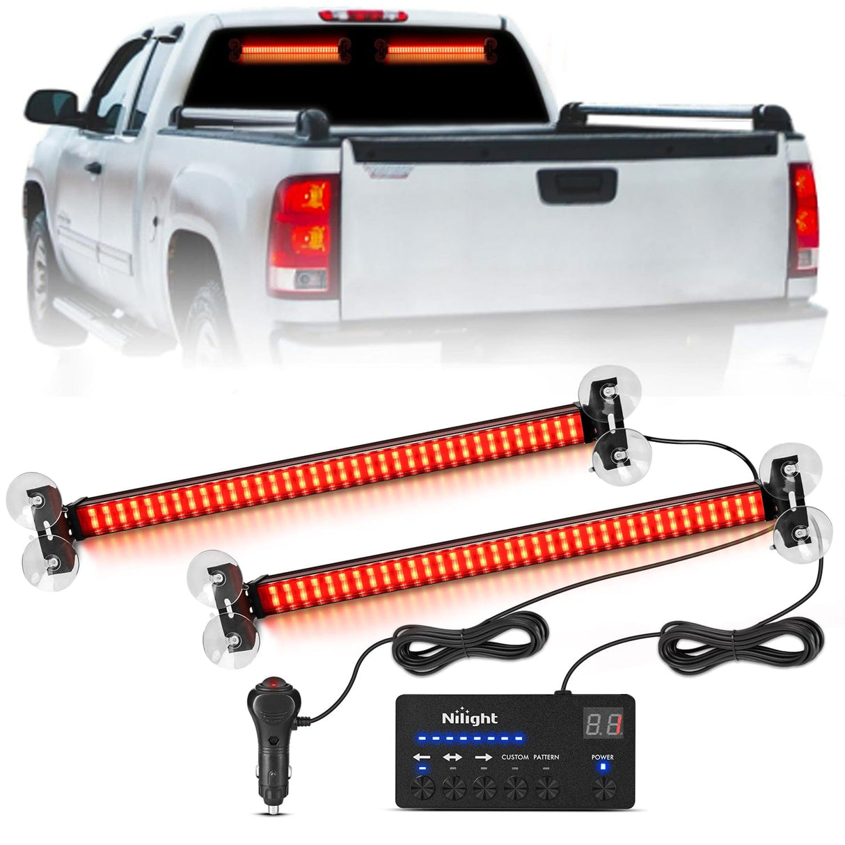 Nilight 144 LED Strobe Traffic Advisor Light Bar Red with Controller 2 in 1 Automotive Emergency Warning Flashing Police Windshield Lights Bars for Cars Tow Plow Trucks Construction Vehicles