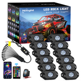 Nilight RGB LED Rock Lights Kit 12 Pods Underglow Multicolor Neon Pod with Remote & Bluetooth App Control DIY Flashing Music Mode Wheel Well Light for Truck ATV UTV RZR SUV