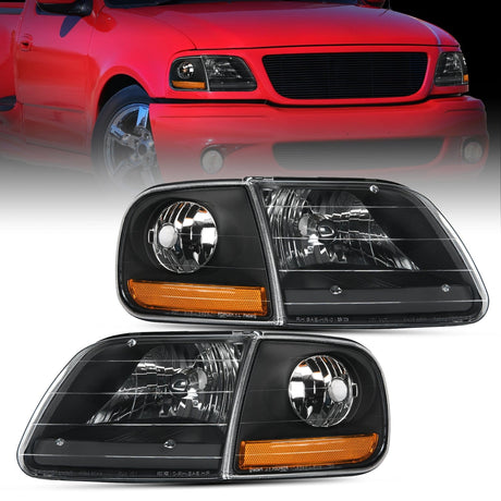 Nilight 1997-2003  Ford F150 Headlight AssemblyExpedition Black Housing Amber Reflector