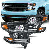 2015 2016 2017 2018 2019 2020 Chevy Tahoe Suburban Headlight Assembly Black Housing Amber Reflector Clear Lens