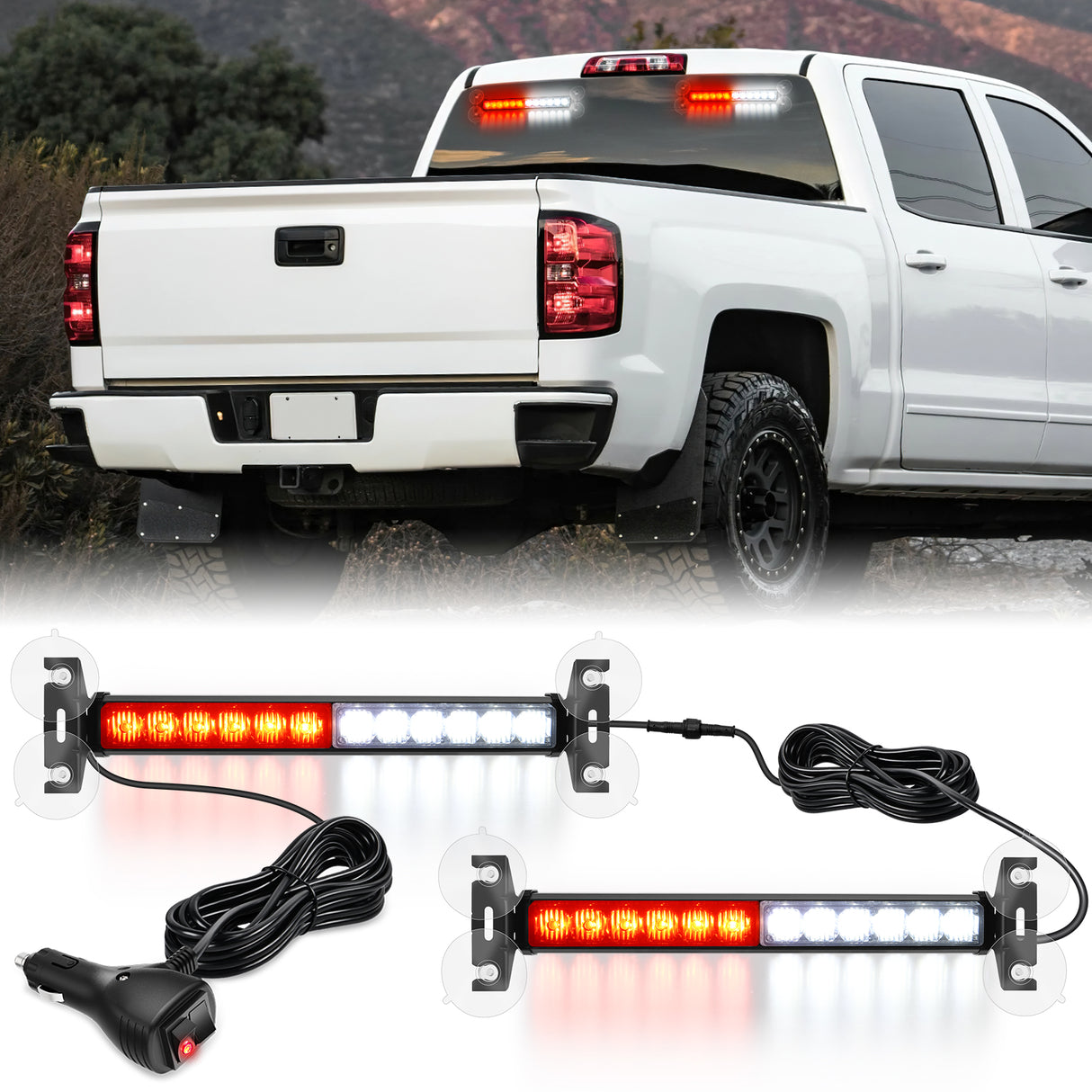 Nilight 24LED Emergency Strobe Traffic Advisor Light Bar 2 in 1 Red White Dash Warning Safety Flashing Lights Front/Rear Windshield Construction Lights for Trucks Cars Plow Police Firefighter Vehicles