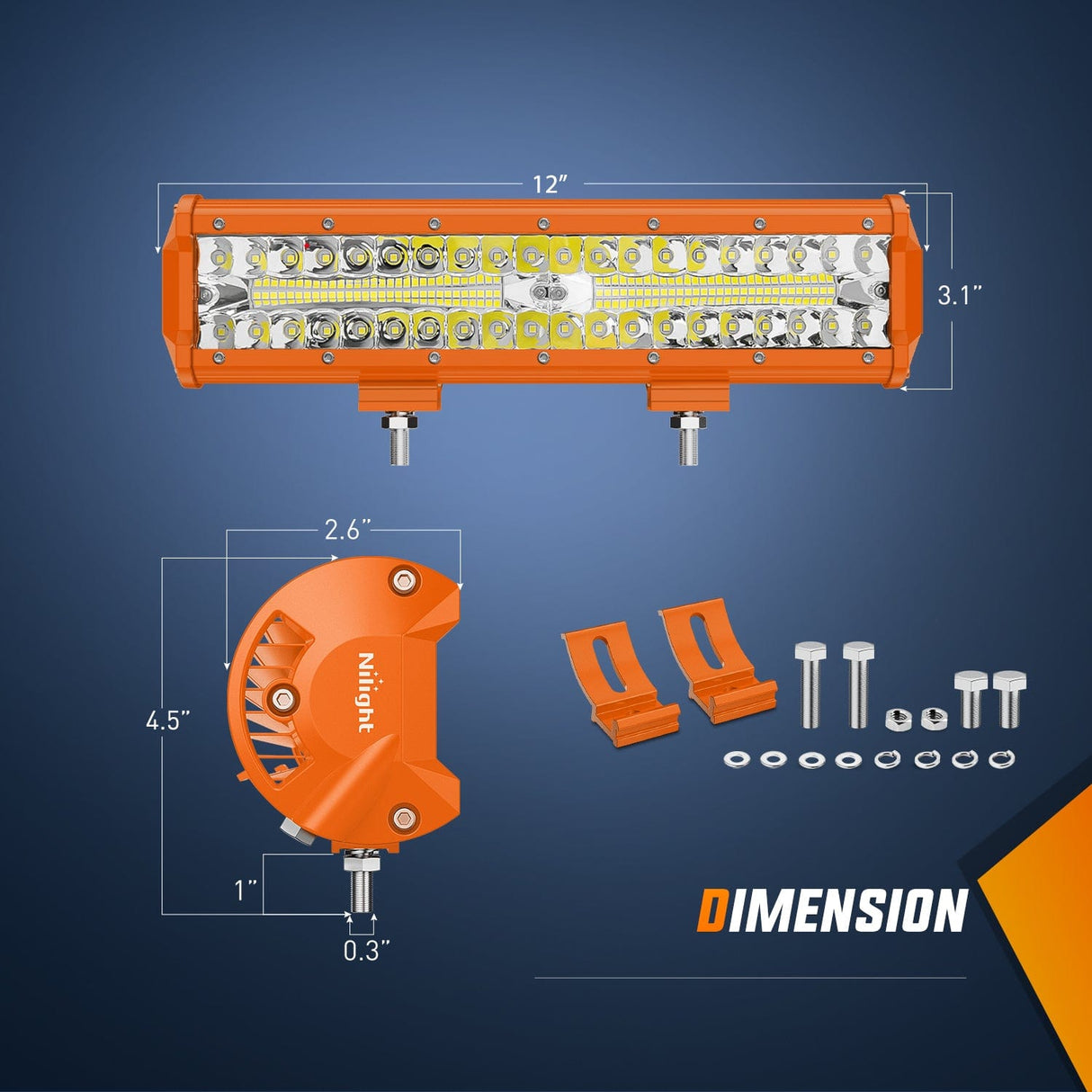 Nilight 12 Inch 300W Spot Flood Combo Orange Case Led Light Bar