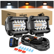 4Inch Off-Road LED Light Bar, 2PCS 60W 3 Lighting Modes (White/Amber/White&Amber) Driving Fog Light Spot Flood Lights with 18AWG Wiring Harness for Truck Car ATV SUV Jeep Boat