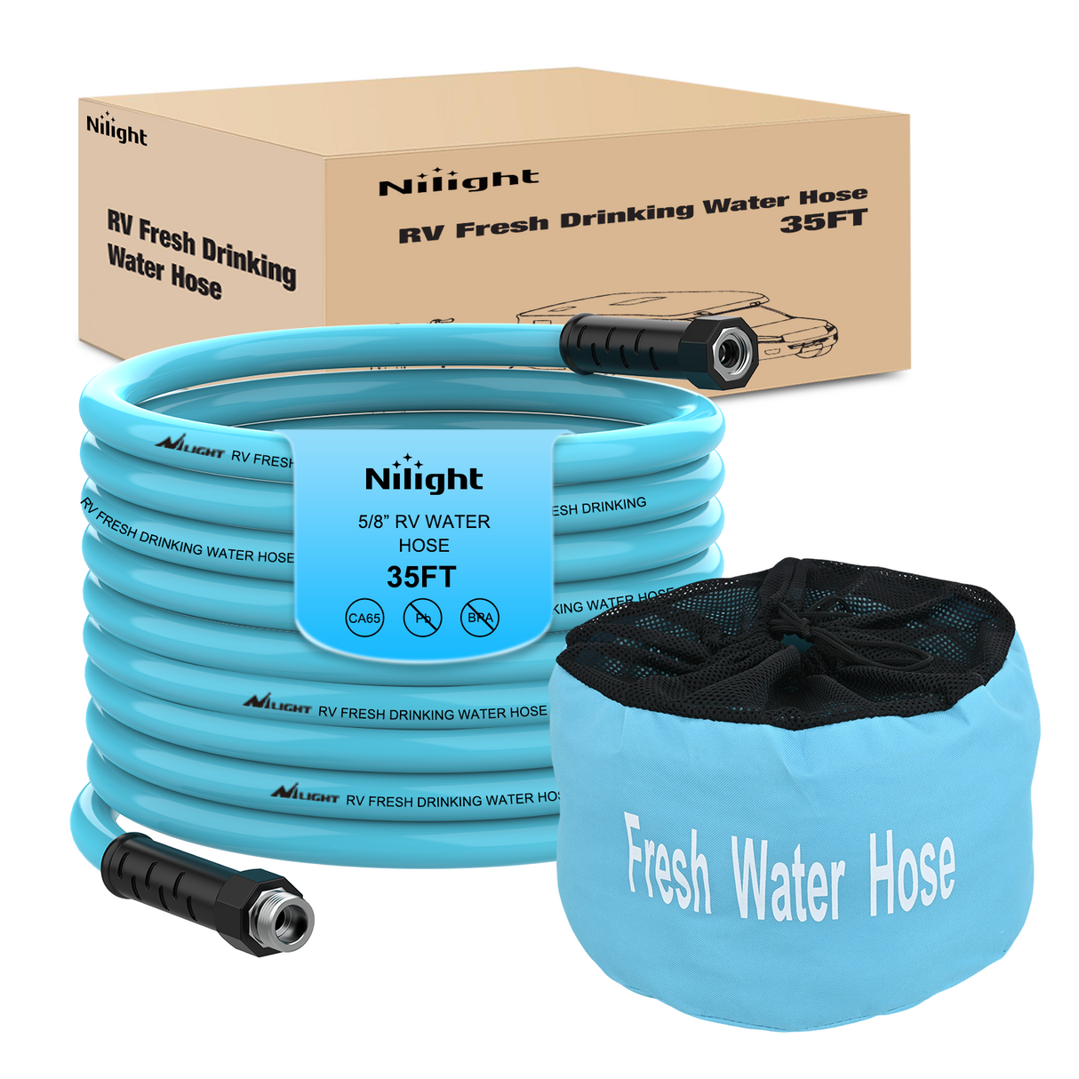 Nilight RV Parts RV Water Hose 35FT Garden Drinking Hoses with Storage Bag Leakproof Anti-Kink 5/8 Inch Inner Diameter Flexible Lightweight Freshwater Hose for RVs Campers Travel Trailer Boat Car Wash Accessories