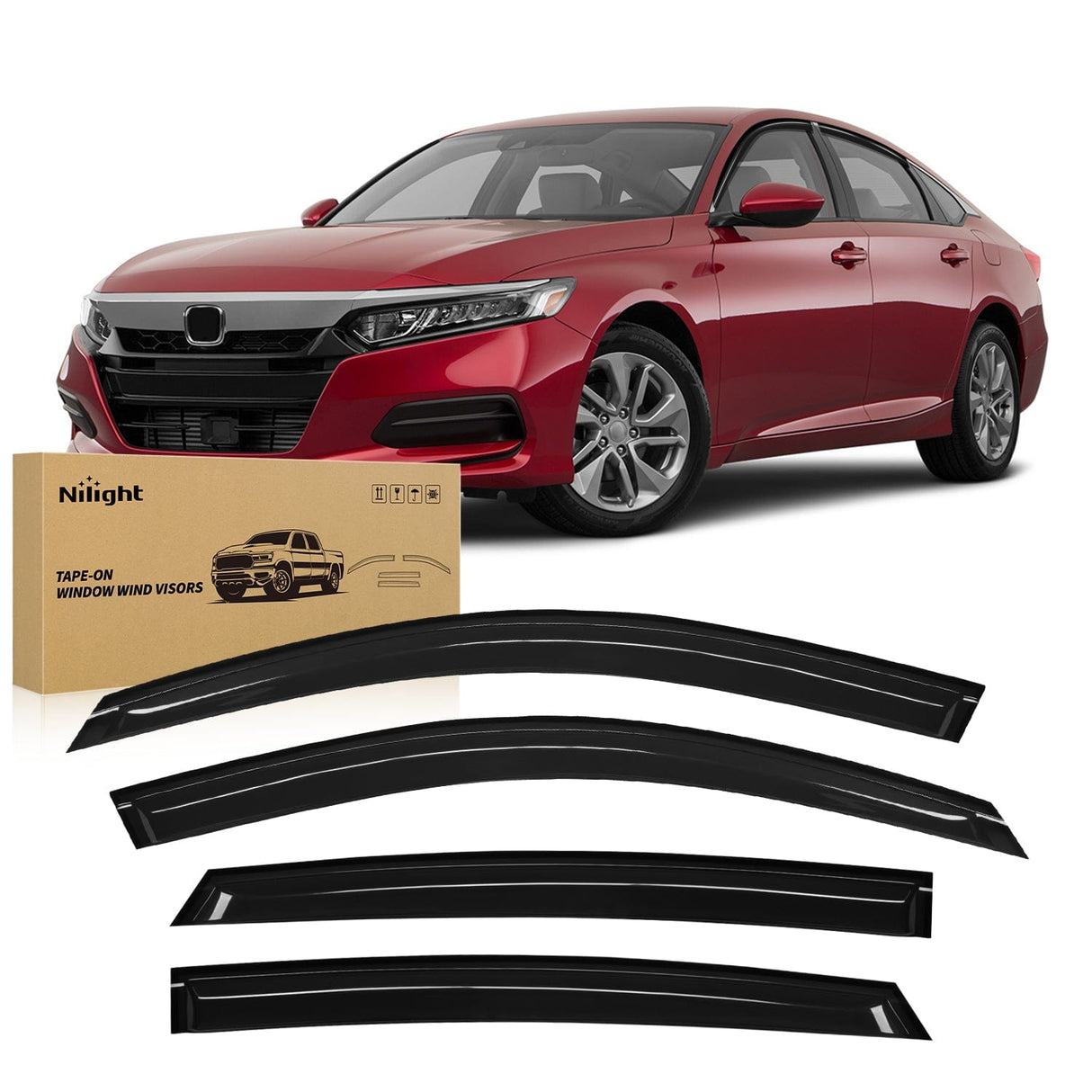 Nilight Window Rain Guards for Honda Accord 2018 2019 2020 2021 2022 2023, Window Wind Deflectors Vent Visors, Tape on-4PCS