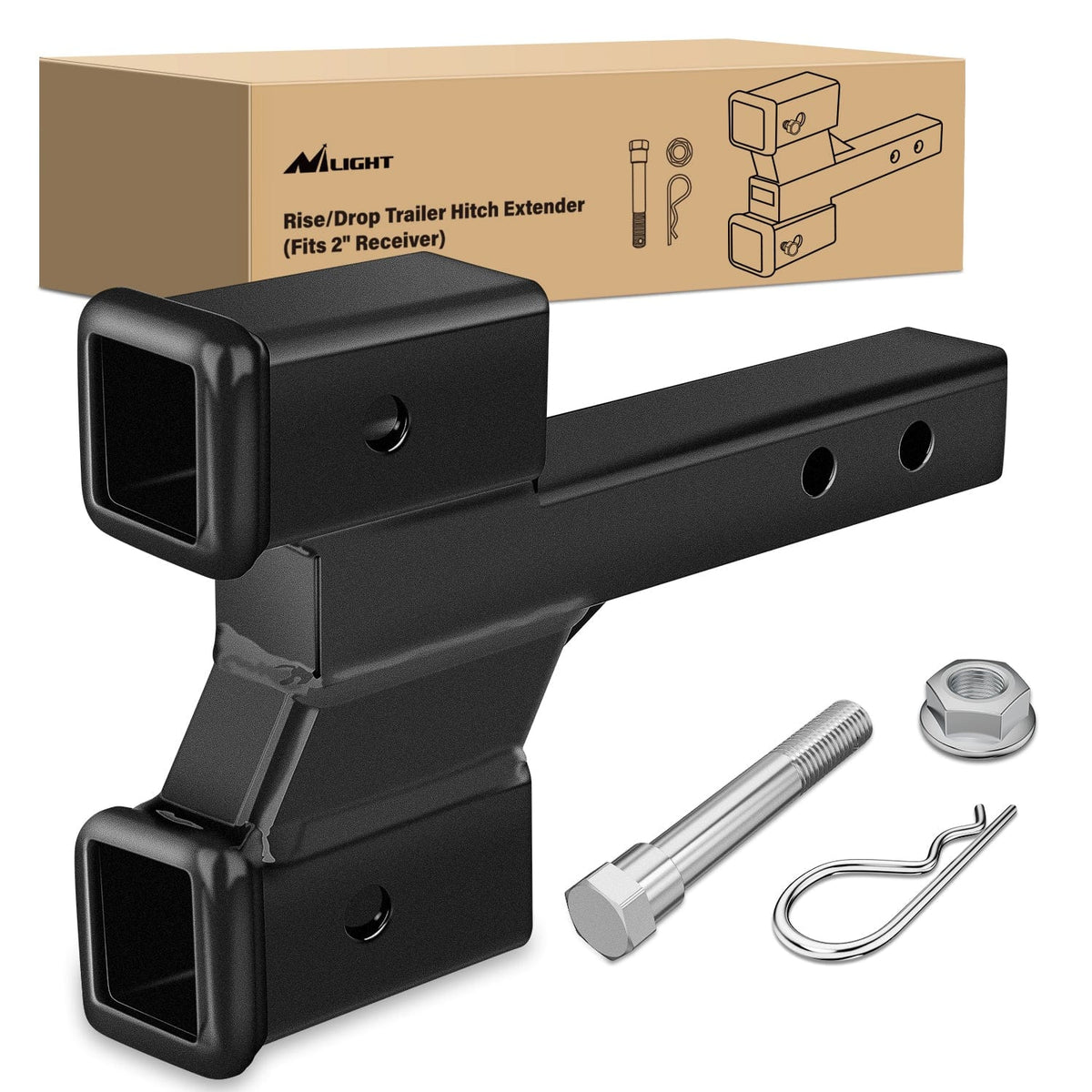 2 Inch Trailer Dual Hitch Receiver with 2 & 4Inch Rise or Drop - – Nilight