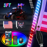LED Whip Light 2 PCS 3FT COB RGB Lighted Antenna Whips with Spring Base Remote & App Control DIY Patterns Turn Brake Reverse Lights for Can-am Offroad ATV UTV RZR Polaris Dune Buggy Truck