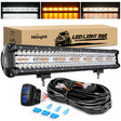 LED Light Bar 20Inch Off-Road LED Light Bar, 420W 3 Lighting Modes (White/Amber/White&Amber) Driving Fog Light Spot Flood Lights with 16AWG Wiring Harness for Truck Car ATV SUV Jeep Boat