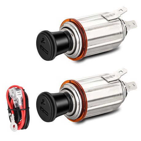 Nilight 12V Cigarette Lighter Car Replacement Socket with Terminals Wires Built-in Fuse auto cigarette lighter adapter push button car accessory replacement plug for Car Truck RV ATV UTV Marine Boat