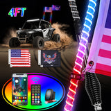 LED Whip Light 2 PCS 4FT COB RGB Lighted Antenna Whips with Spring Base Remote & App Control DIY Patterns Turn Brake Reverse Lights for Can-am Offroad ATV UTV RZR Polaris Dune Buggy Truck