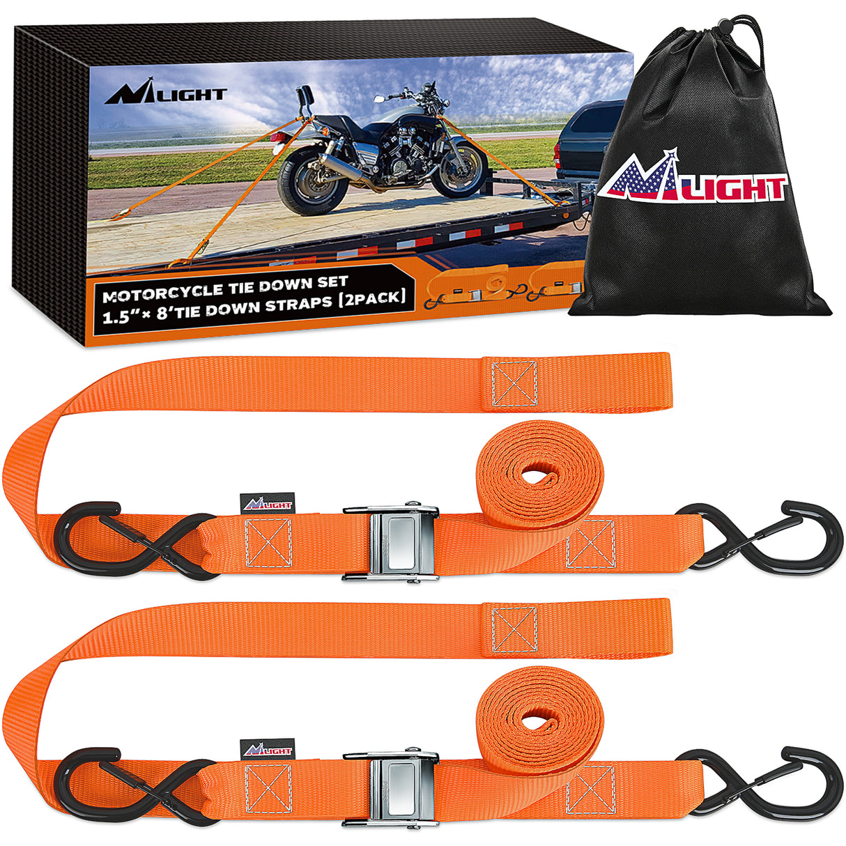 Nilight Motorcycle Tie Down Straps 1.5Inch×8Inch Heavy Duty Cambuckle with Soft Loops Safety S-Hooks 3084Lbs Break Strength for Securing Dirtbikes ATV UTV