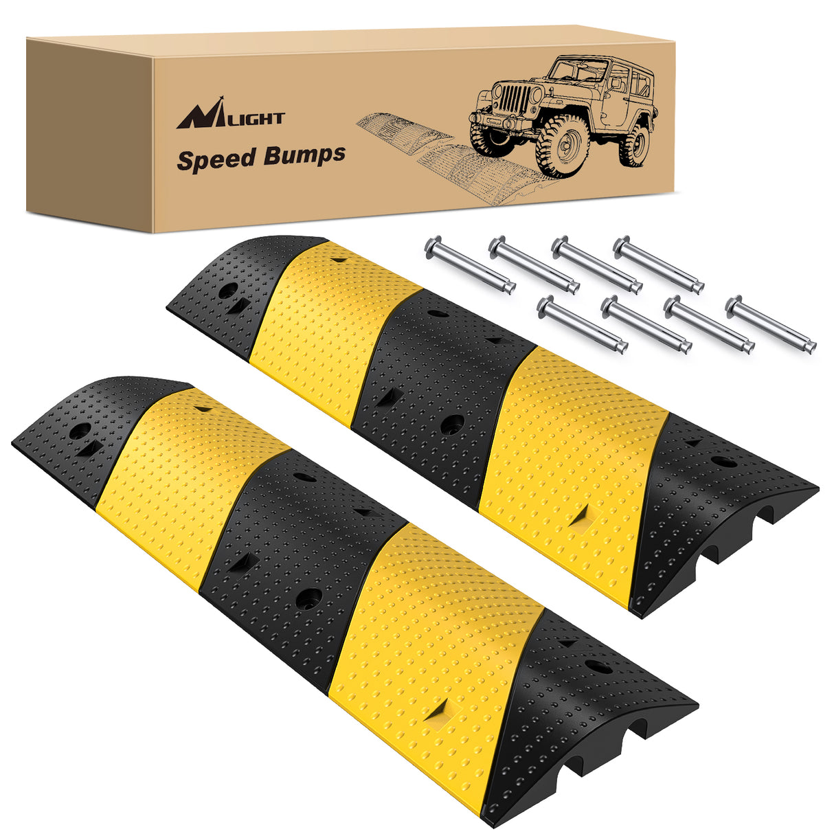 Nilight Rubber Speed Bump, 39.3Inch Heavy Duty 2 Channel Cable Protector Speed Humps for Garage Gravel Roads Asphalt Concrete, 19000 lbs Load Capacity, 2-Pack
