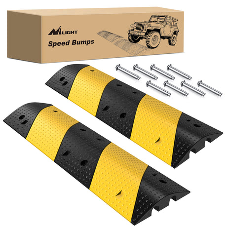 Nilight Rubber Speed Bump, 39.3Inch Heavy Duty 2 Channel Cable Protector Speed Humps for Garage Gravel Roads Asphalt Concrete, 19000 lbs Load Capacity, 2-Pack