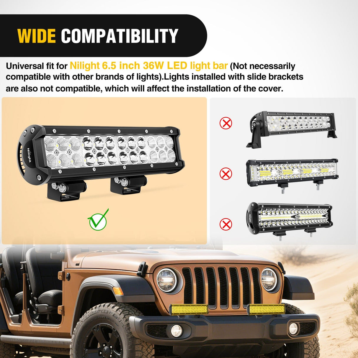 Nilight 2Pcs 12 inch Amber Light Bar Cover