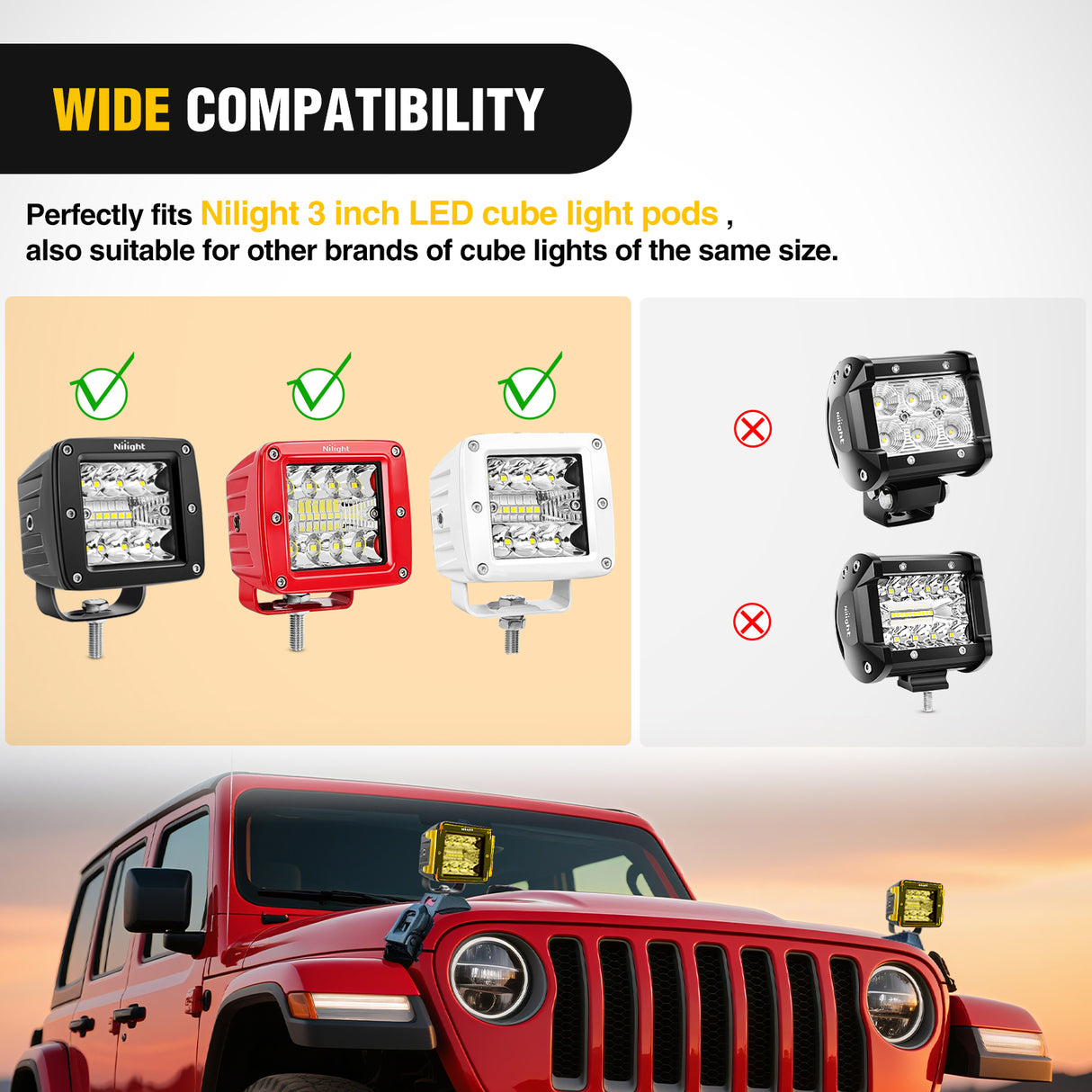 2Pcs 3 inch Yellow Cube Light Pod Cover