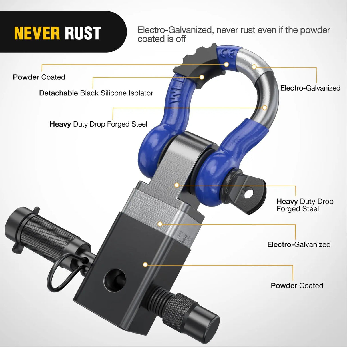 2 Inch Anti-Theft Shackle Hitch Receiver Set Blue Black Nilight