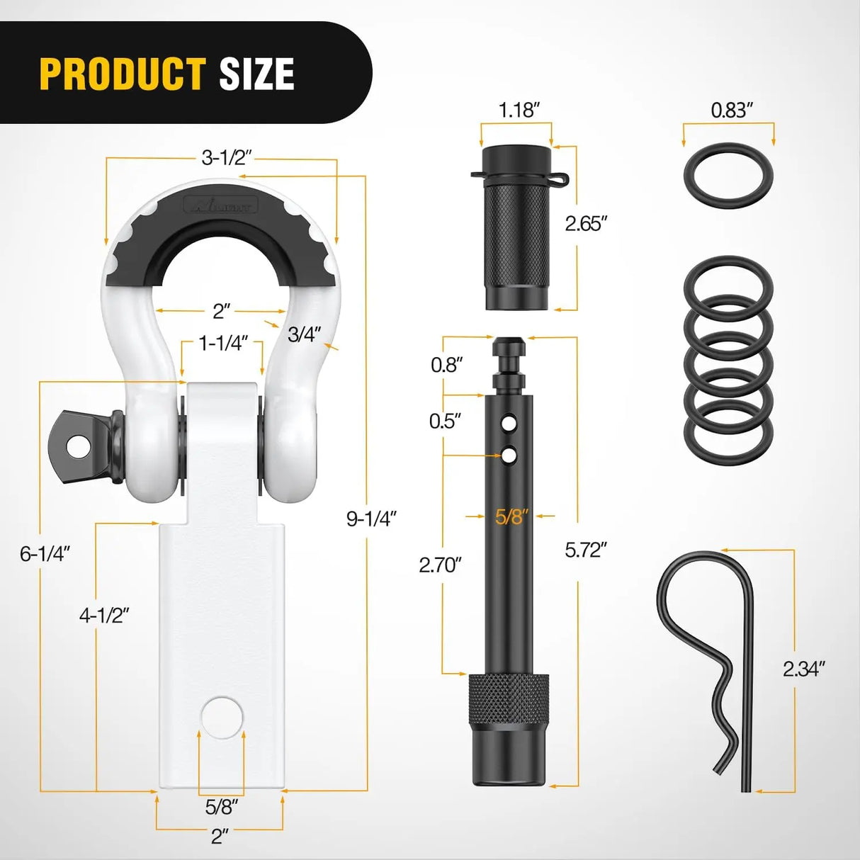 2 Inch Anti-Theft Shackle Hitch Receiver Set White Nilight