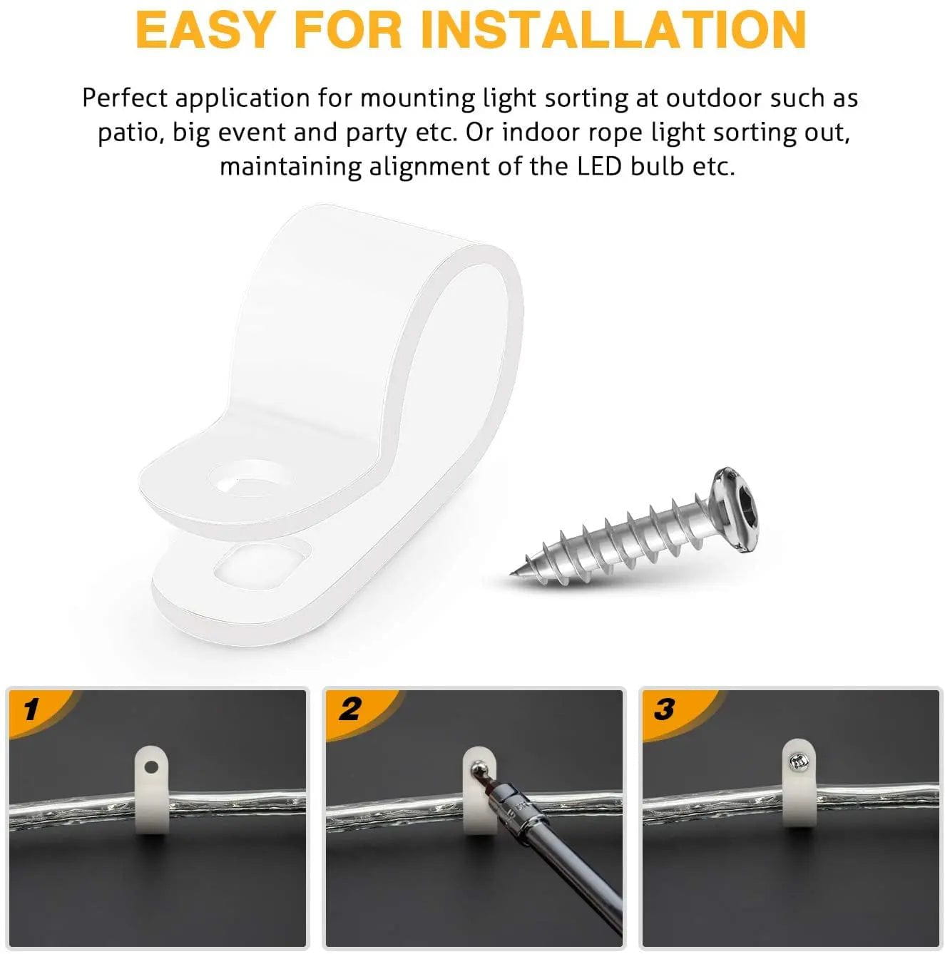 Nilight 1/2 Inch Rope Light P-Style Mounting Clips with Pan Head Phillips Stainless Steel Screws. (50 Pack Clips and 50Pcs Screws)