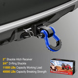 2 Inch Shackle Hitch Receiver 3/4 Inch D Ring Kit Blue Nilight