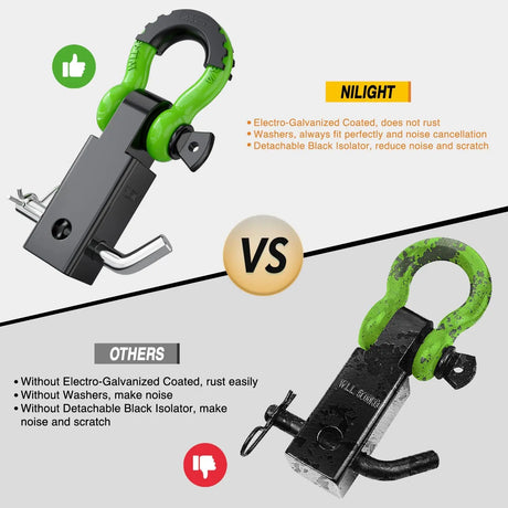2 Inch Shackle Hitch Receiver 3/4 Inch D Ring Kit Green Nilight