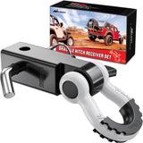 2 Inch Shackle Hitch Receiver 3/4 Inch D Ring Kit White Black Nilight