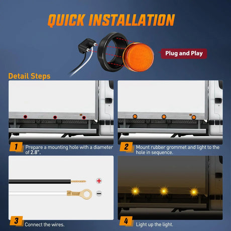 2.5 Inch Amber 13 Leds Round Marker Clearance Light (Pair) Nilight