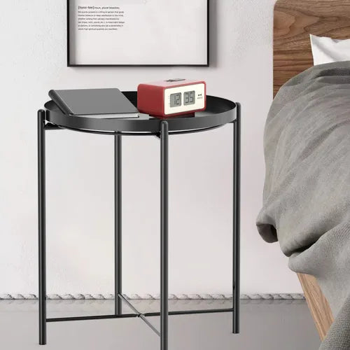 Side Table, End Table Metal Small Table Indoor Outdoor & Snack Bedside Table Sofa Side Snack Table Accent Coffee Table Living Room Bedroom Balcony 1 Layer (Black))