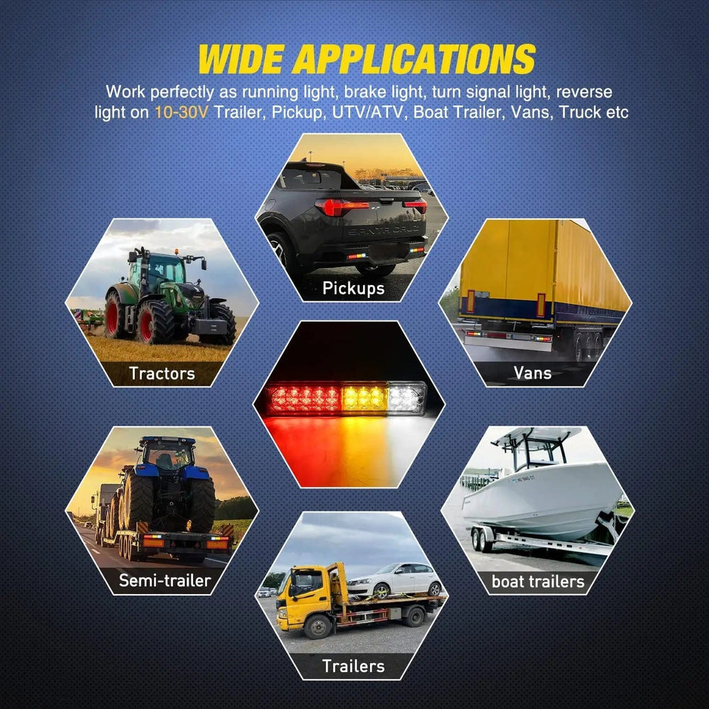 Tail Brake Turn Reverse Lights 20 Leds Tri-color Iron Frame Taillight (Pair)