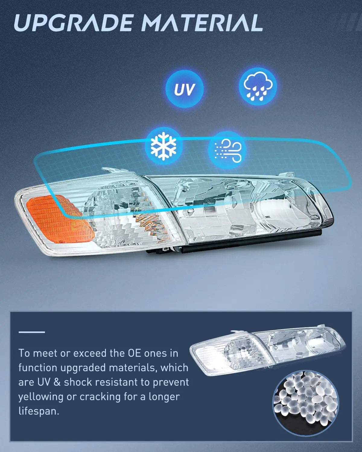 2000 2001 Toyota Camry Headlight Assembly Chrome Housing Amber Reflector Nilight