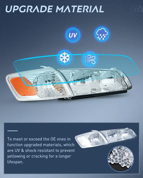 2000 2001 Toyota Camry Headlight Assembly Chrome Housing Amber Reflector Nilight