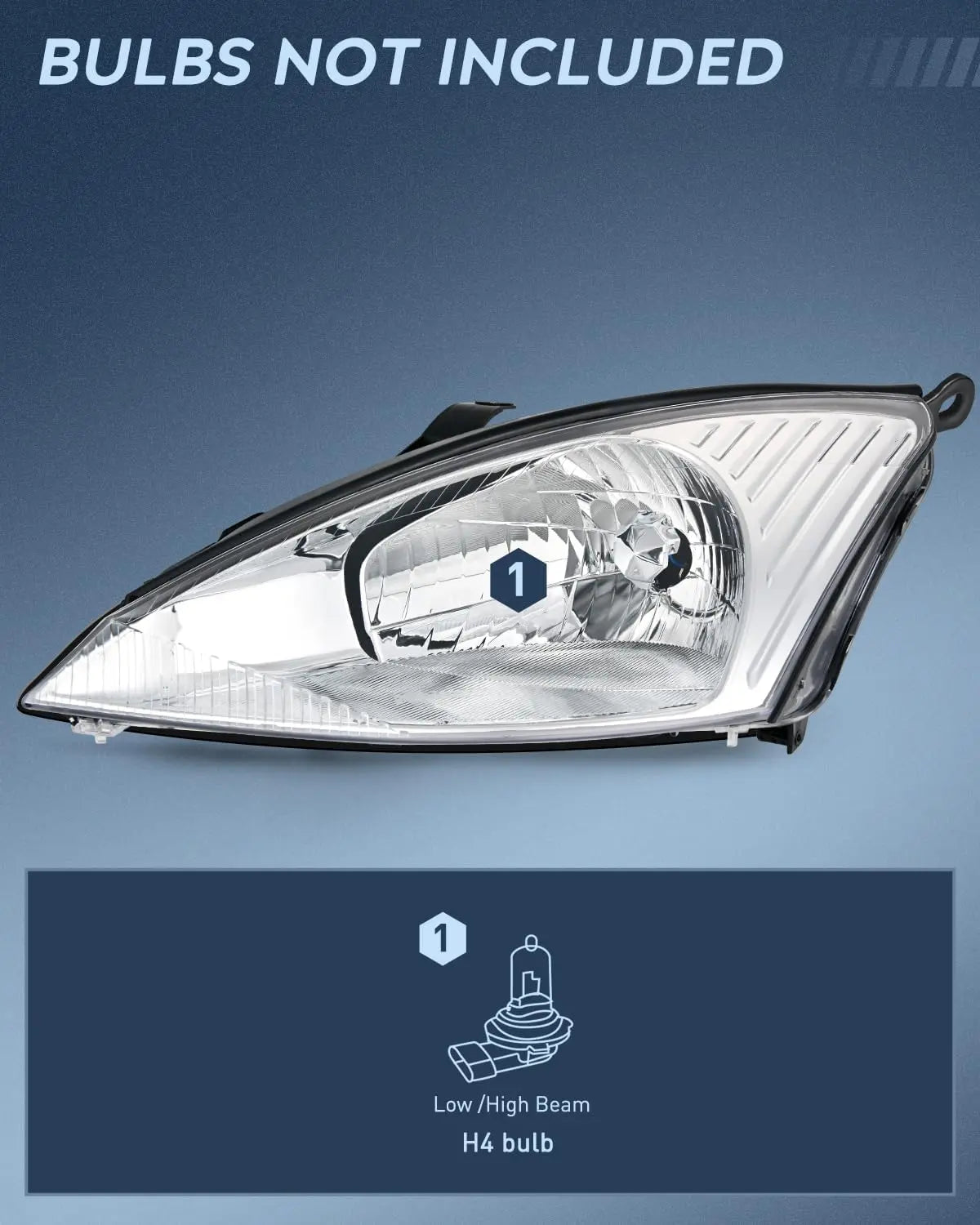 2000-2004 Ford Focus Headlight Assembly Chrome Housing Clear Reflector Upgraded Clear Lens Nilight